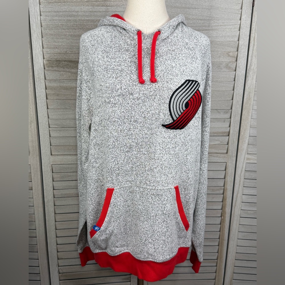 ADIDAS NBA Portland Trail Blazers Pullover Hoodie Sweatshirt Heather Gray/Red-L
